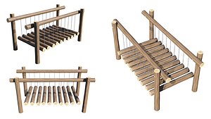 3D model Playground Wooden Log Balance Beam