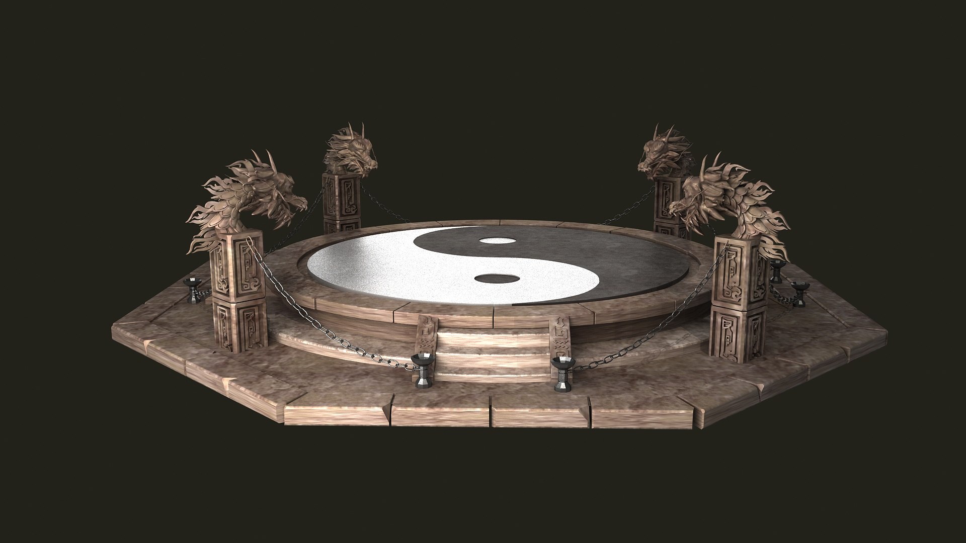 Tai Chi Altar Respawn Dragons Platform Shrine Stairs Base Rocks Stone