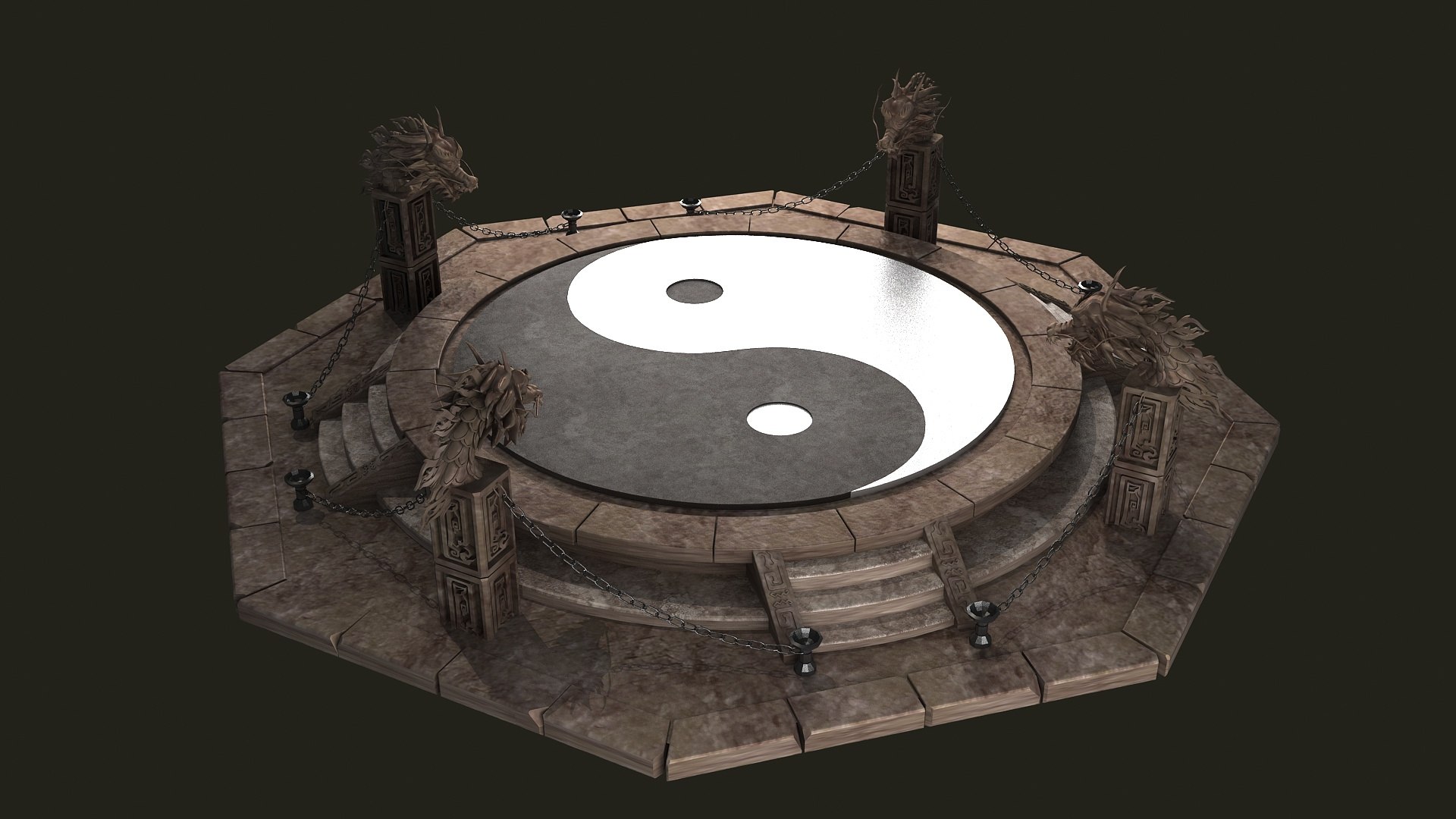 Tai Chi Altar Respawn Dragons Platform Shrine Stairs Base Rocks Stone Steps 3D Model