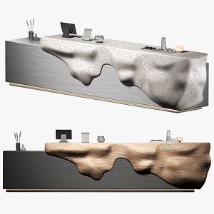 3D model Bar counter desk Wavy wood and stone options