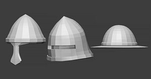 30 Low-poly medieval fantasy armor helmets base mesh shapes IMM zbrush set and fbx obj files