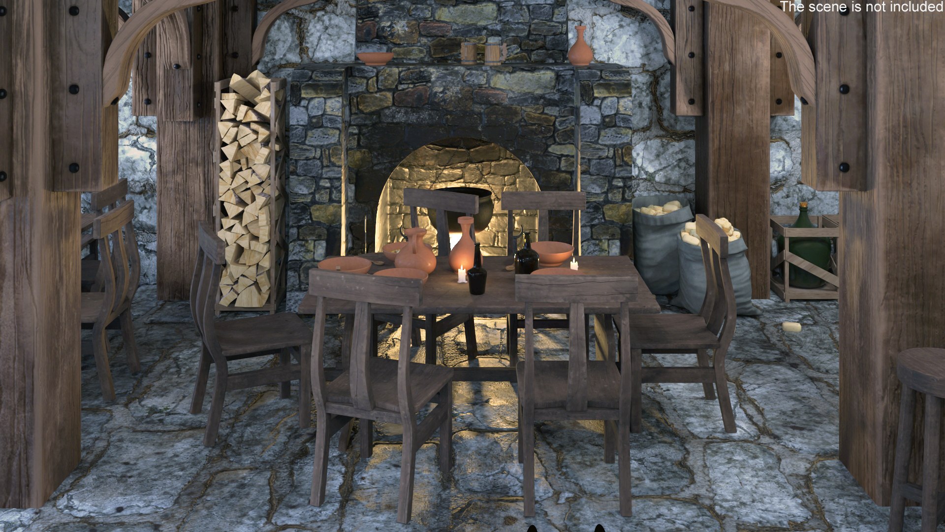 3D Rustic Table With Chairs - TurboSquid 2406426