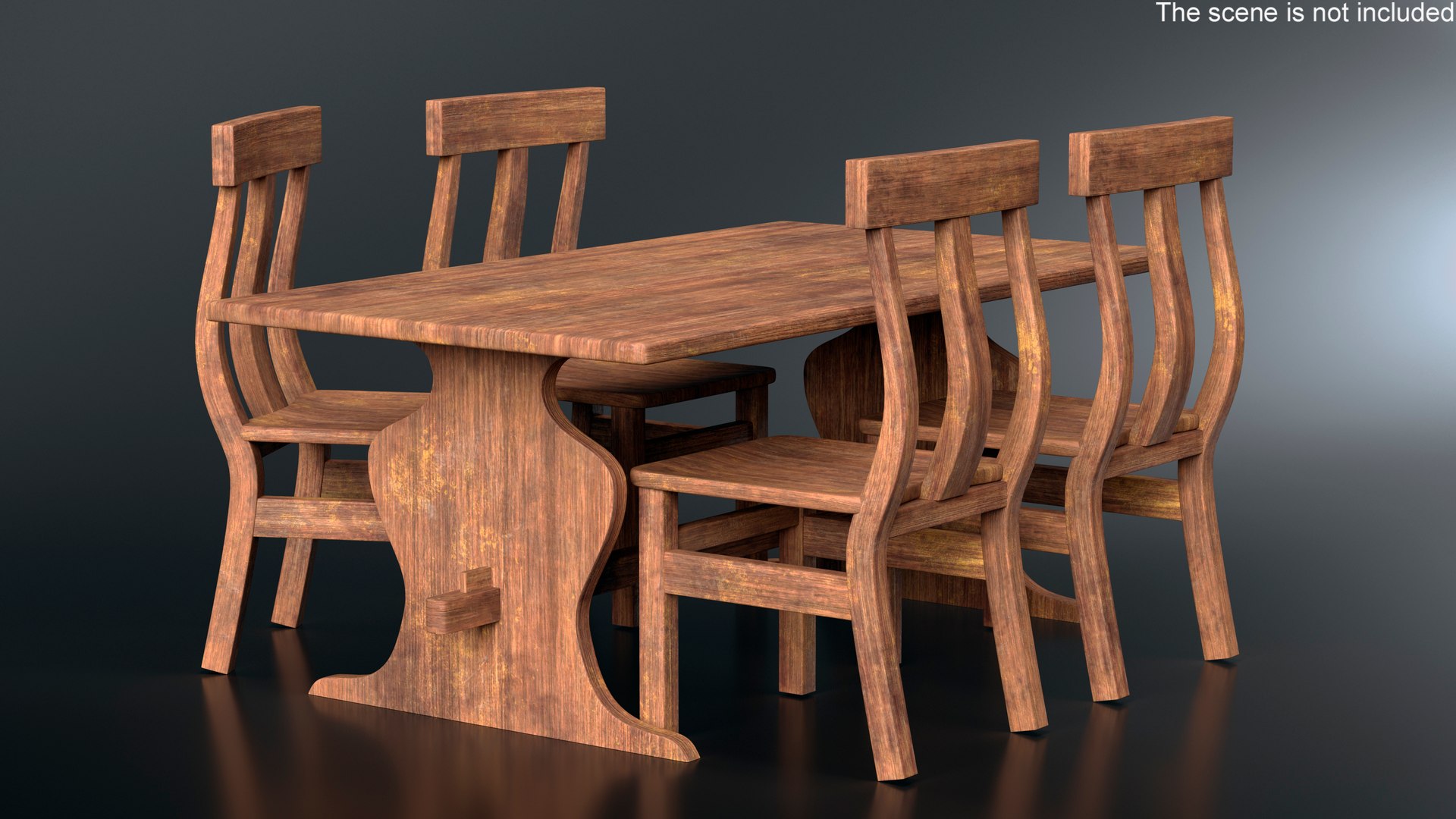3D Rustic Table With Chairs - TurboSquid 2406426