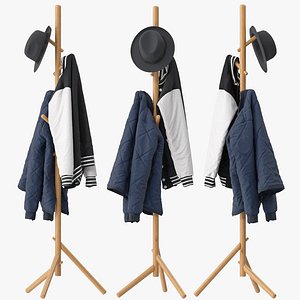 Beech Standing Coat Rack 3D model