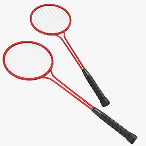 3d badminton racket 2 red model