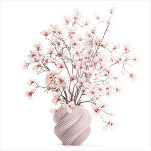 Bouquet white pink flowers blooming magnolia branches vase decor 3D model