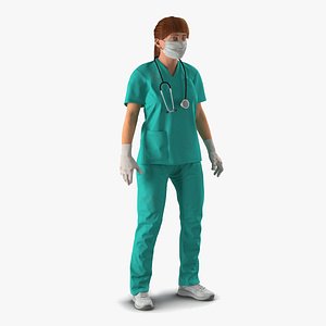 Female Surgeon Wearing Surgical Gown Fur Rigged