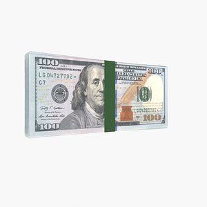100 Dollar Bills Stack 3D model