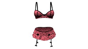 Sexy Bra with Ruffled Garter Panties