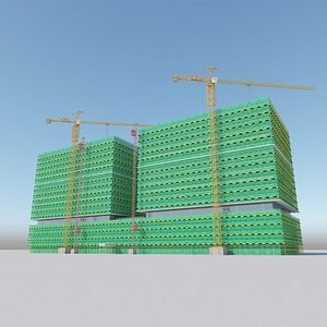 Buildings under construction construction sites construction scaffolding tower cranes 3D model