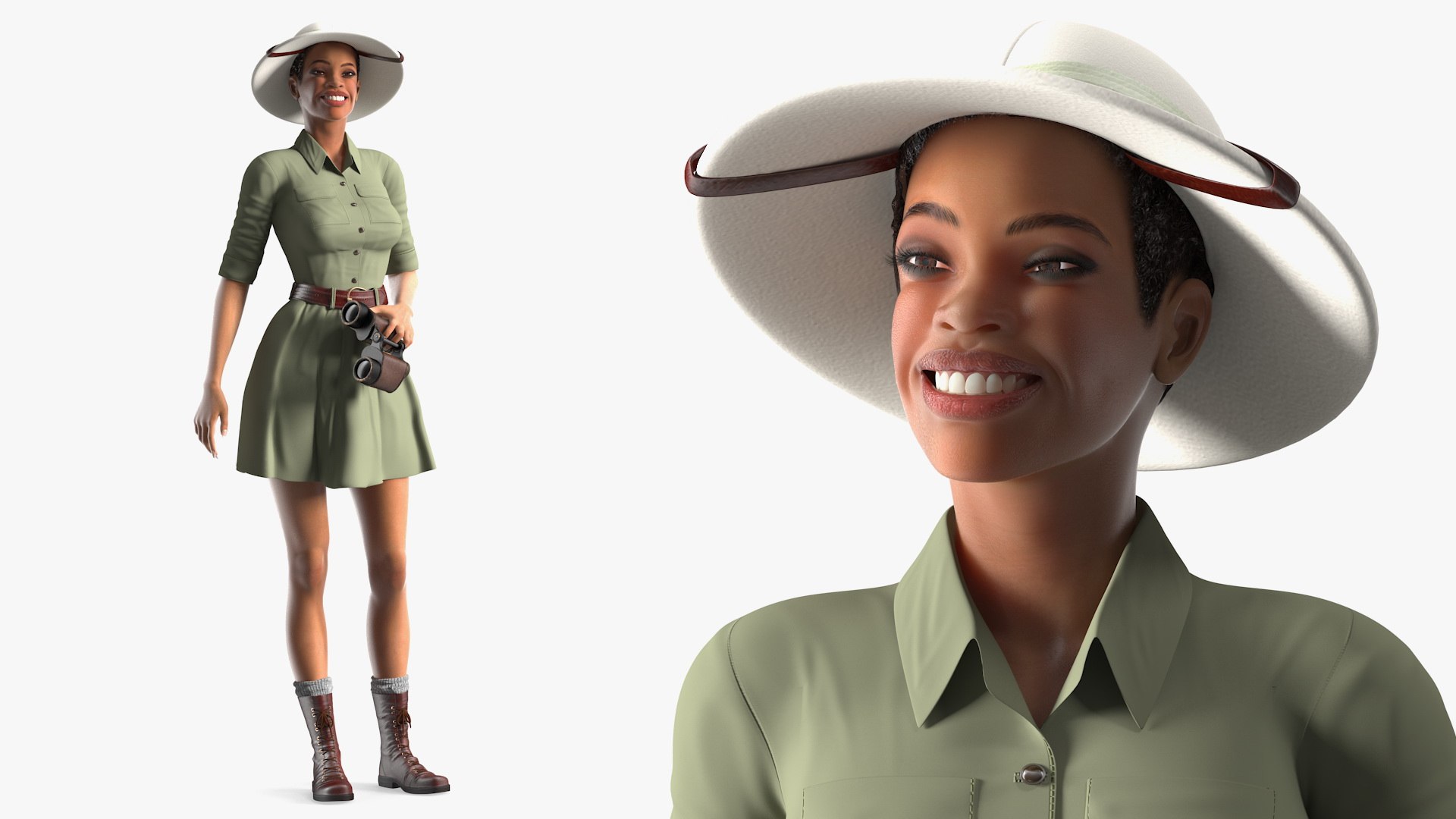Light Skin Black Woman Explorer Rigged for Cinema 4D 3D model preview