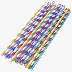 3D model Pile of Multi Colored Drinking Straws Diagonal Stripes