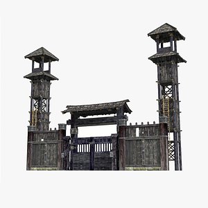 3D model Ancient Asian architecture gate guard tower