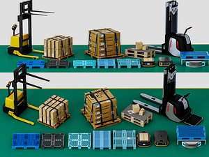 Warehouse logistics equipment asset pack model