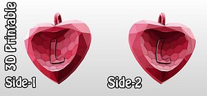3ds 3d-printable valentine crystal-heart-twoletters pendant