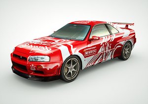 nissan gt-r skyline r34 3d model