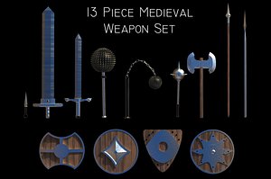 3D 13 piece medieval weapon