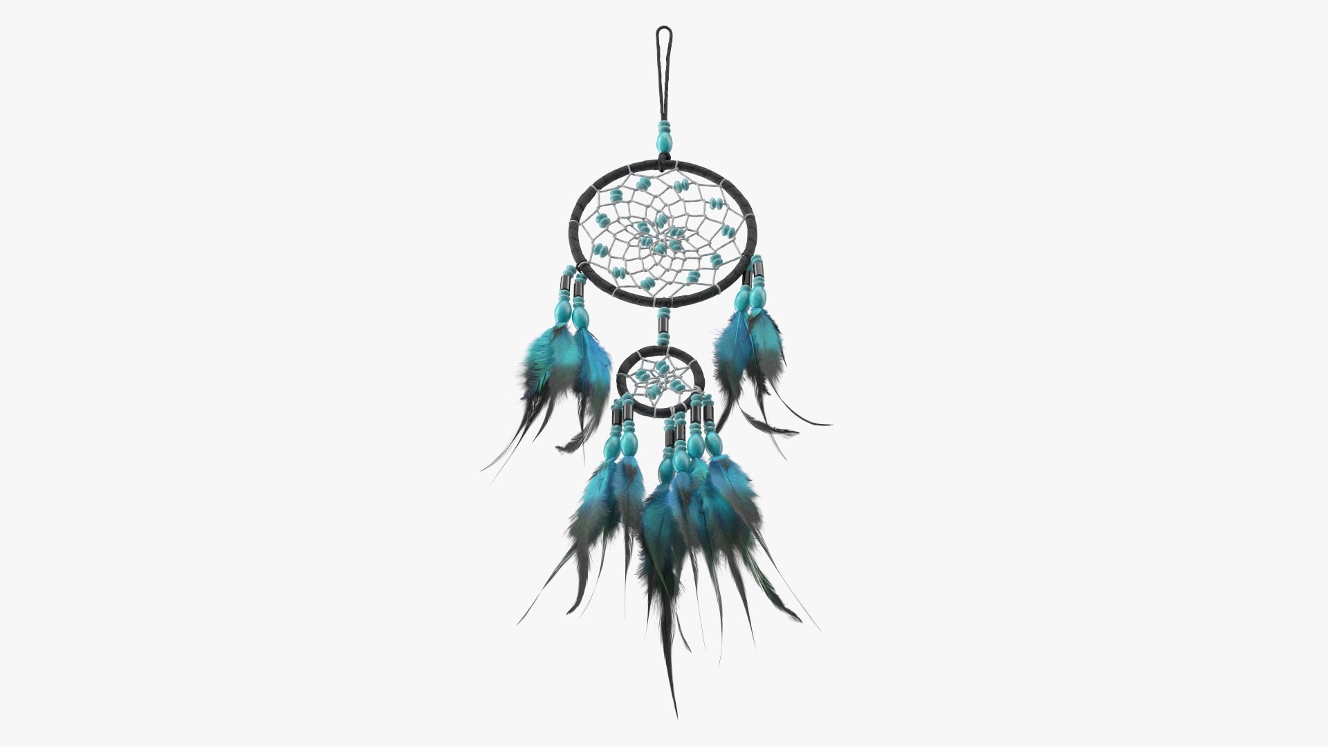Small Dreamcatcher with Blue Feathers 3D model preview