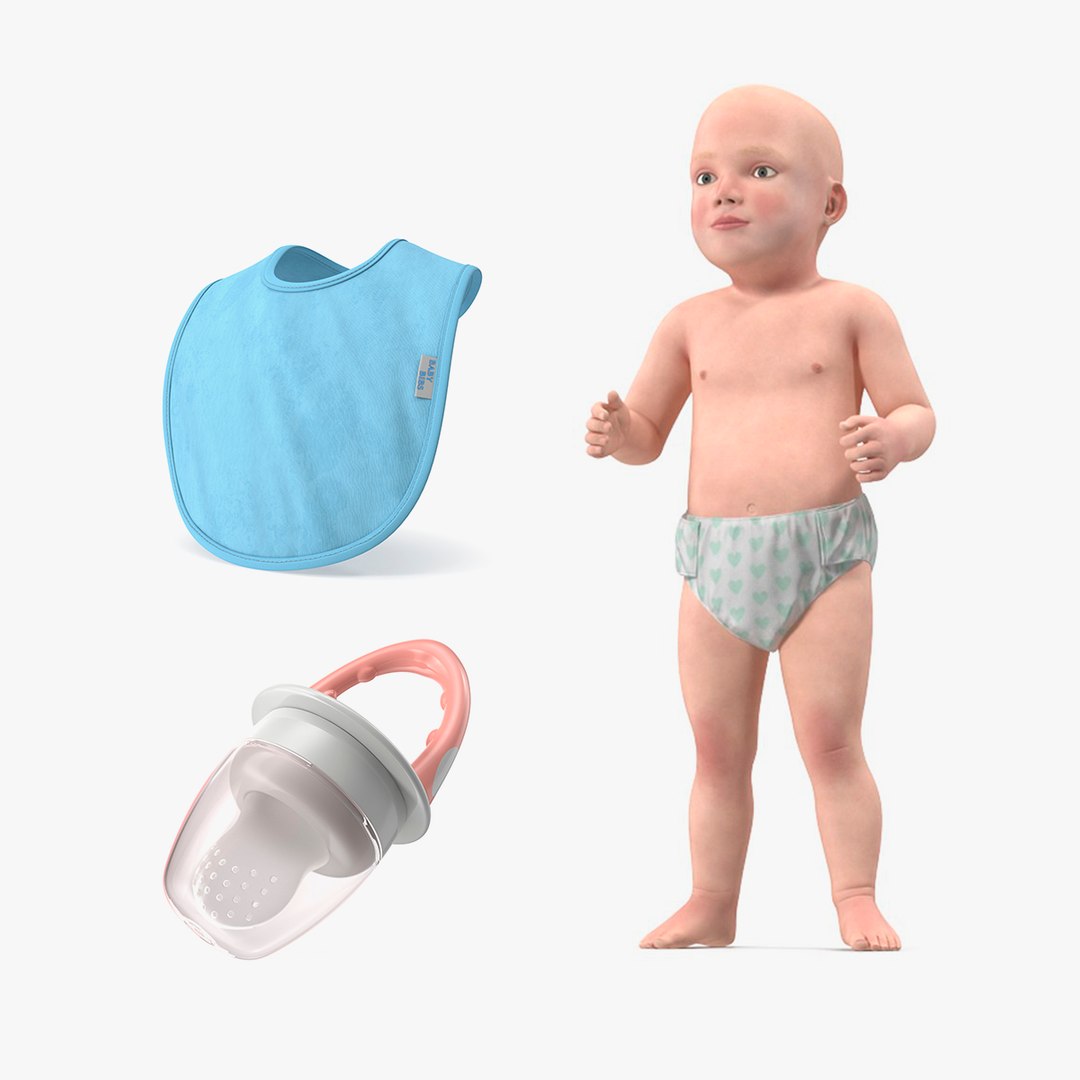 Baby Boy with Child Accessories Collection 3D model preview