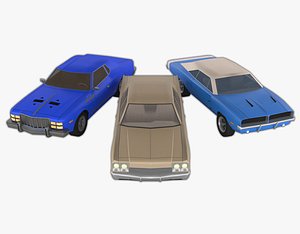 3D 3 retro muscle-cars pack model