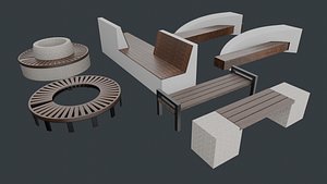 3D Outdoor park long chairs set 3D model model