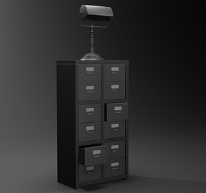 Old Metal Cabinet And Lamp 3D model