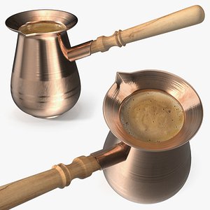 Turkish Coffee Pot with Hot Brew Inside Copper