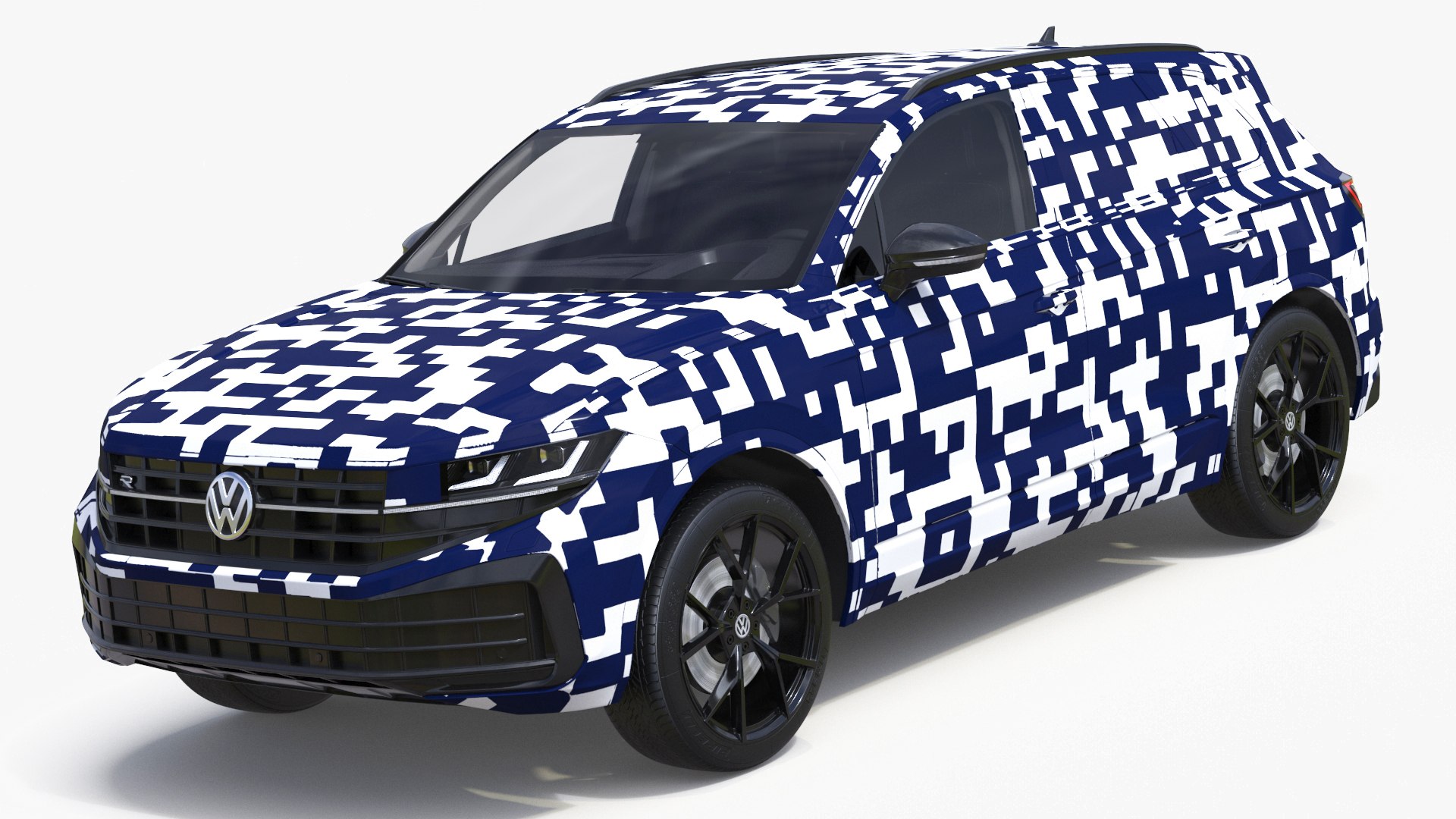 Volkswagen Touareg 2024 Blue and White 3D model for industrial visualization, technical presentation, simulation, product rendering, and animation