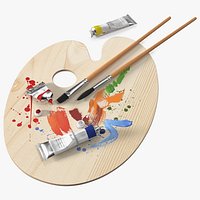 Wooden Paint Palette With Oil Paint Tube
