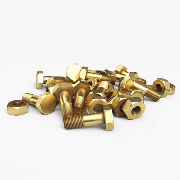 Gold Hex Bolts Nuts 3D