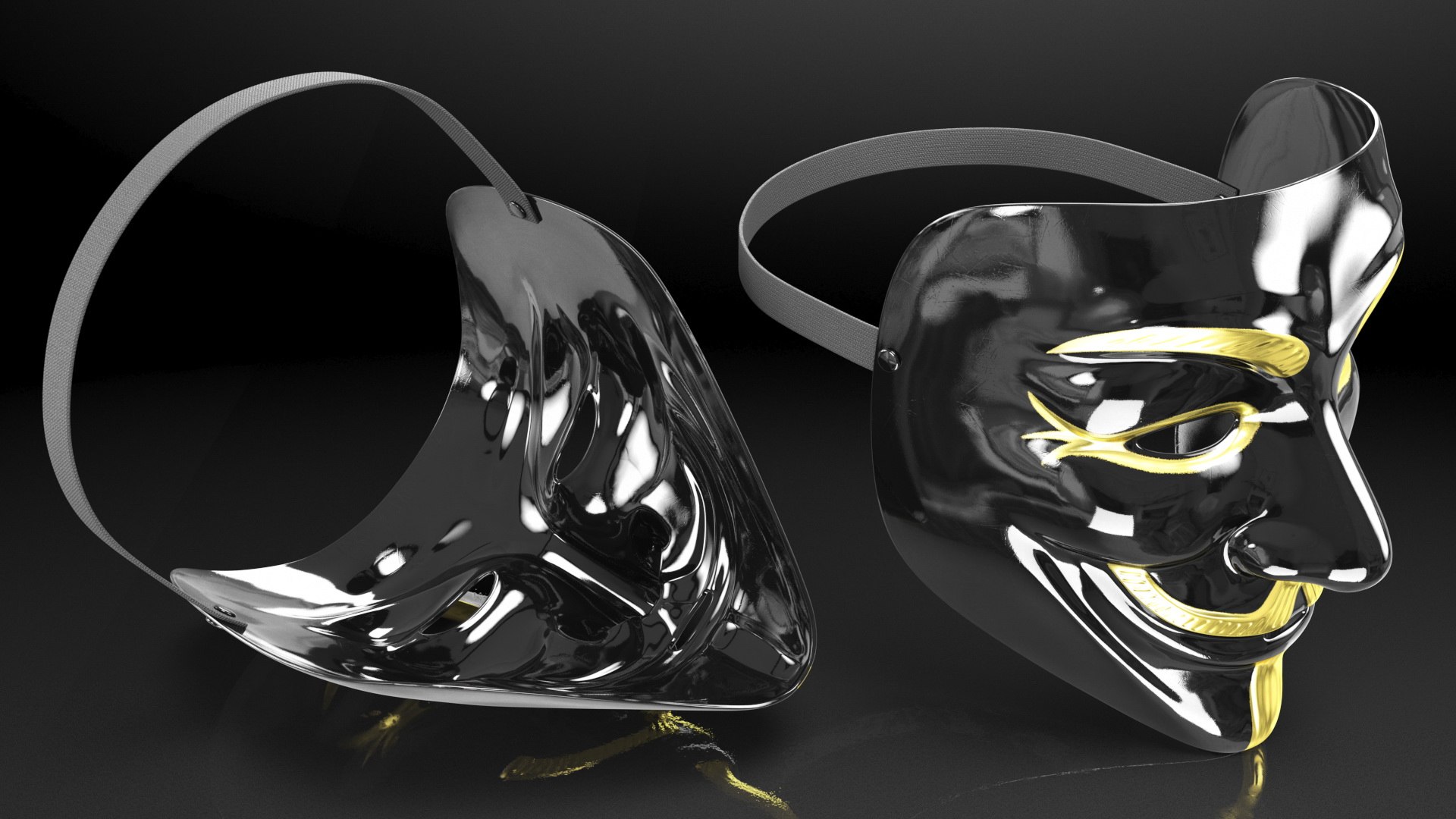 3D Model Anonymous Mask Black And Gold - TurboSquid 1771721