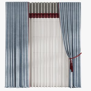 Eclectic Velvet Curtains with Decorative Tulle and Tassel 3D model