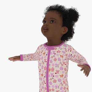 Little African Girl Light Skin in Full Bodysuit Rigged for Maya 3D