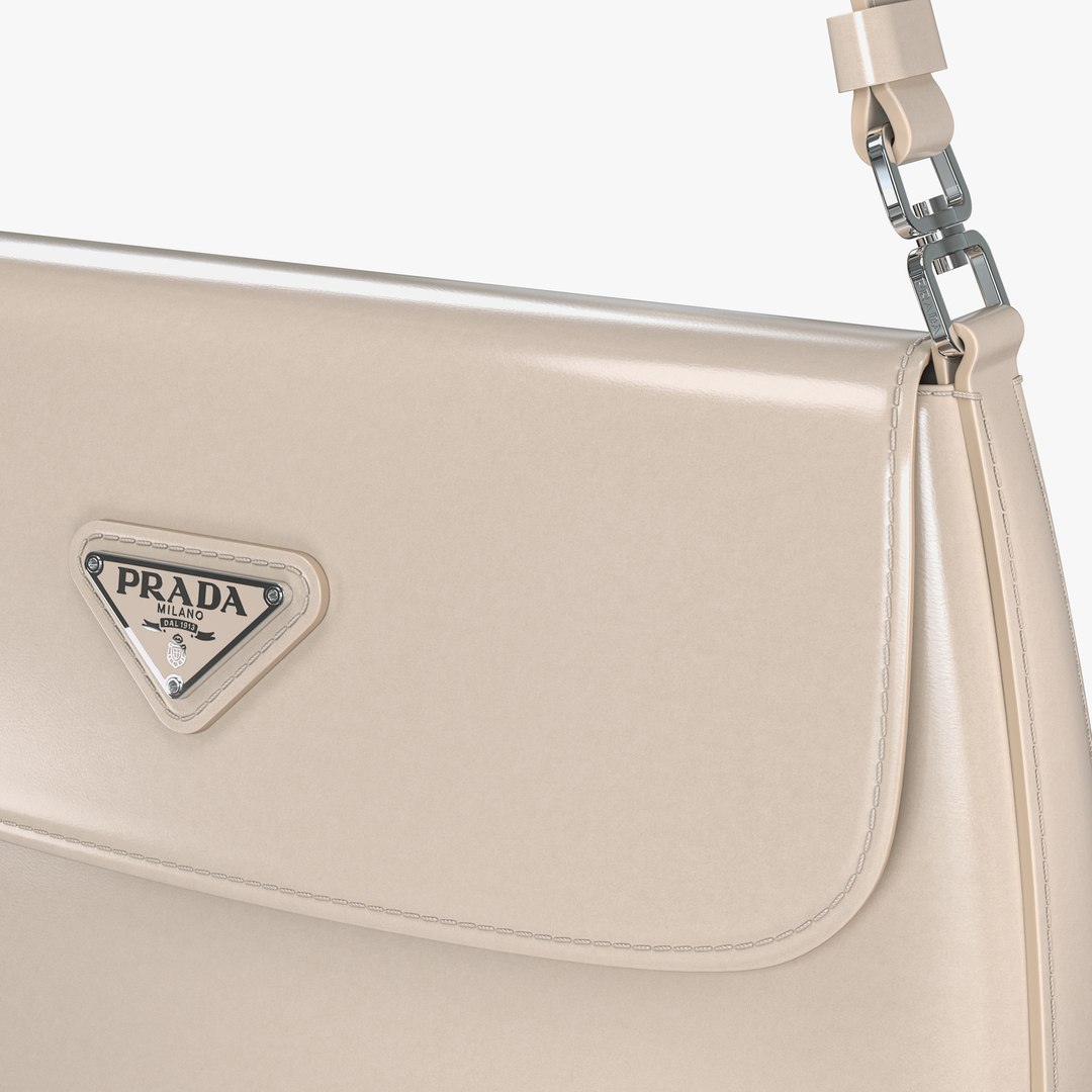 Prada Cleo brushed leather shoulder bag with flap White 3D model