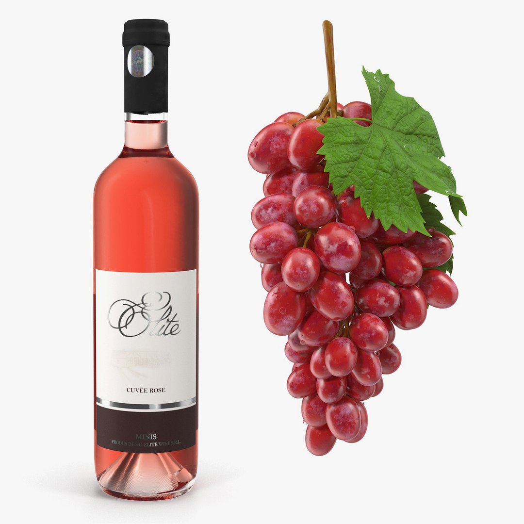 Wine Bottle with Grapes Collection 3D model preview