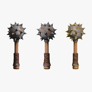 Stylized Orc Weapon - Thornwhip Flail low-poly 3d model
