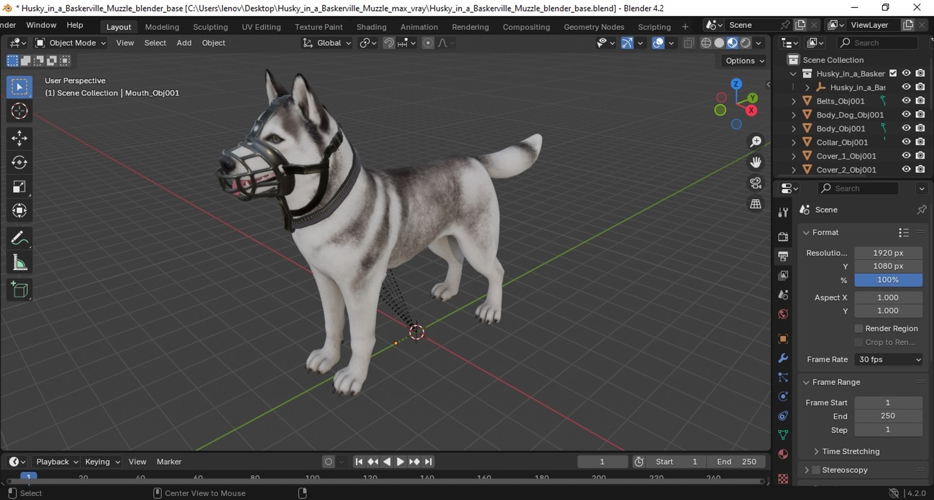 3D Husky In A Baskerville Muzzle - TurboSquid 2284140