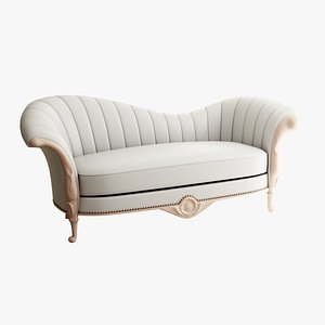 3D Furniture Sofa Chaise Lounge  White Leather Pale Peach Painted Legs 019