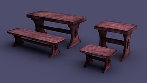 Pixel-Style Medieval Tables  Benches  Stylized Furniture Pack
