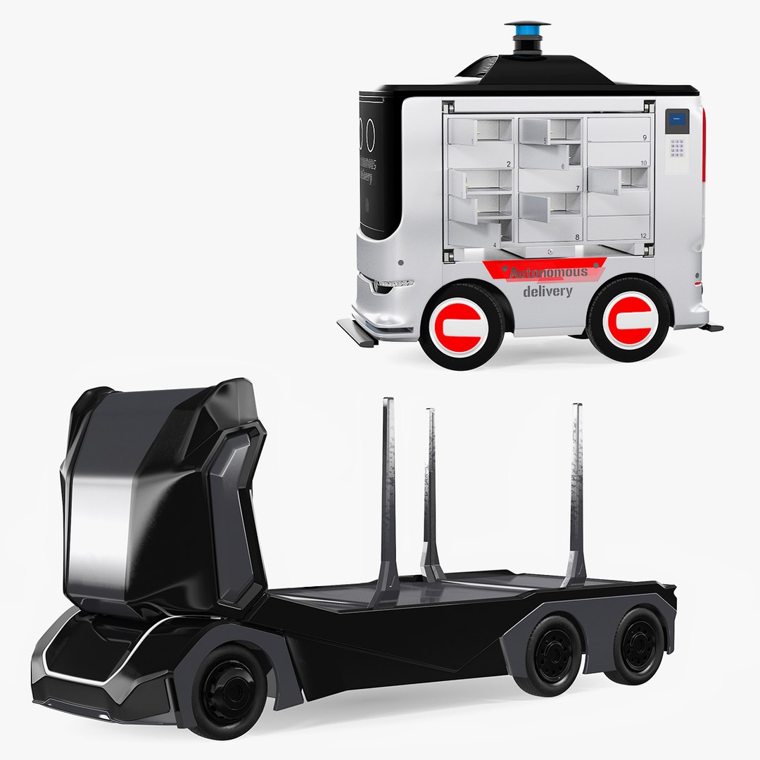 Autonomous Electric Robo Trucks  Rigged Collection 3D model preview