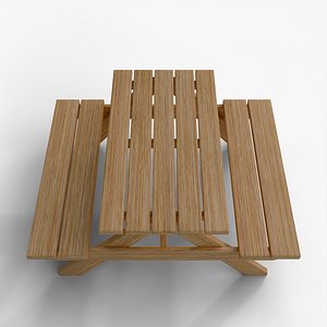 Wooden Park Picnic Table 3D