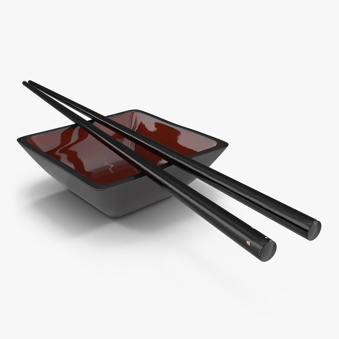 Bowl for Sushi Sauce and Japanese Sticks 3D Model 3D model preview