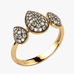 Pear Shapes Gold Ring 3D