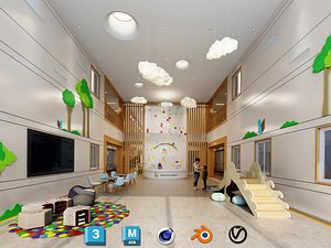 3D Modern Preschool Interior - Nordic Style Kindergarten Hall  3D Model model