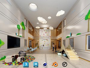 Modern Preschool Interior - Nordic Style Kindergarten Hall  3D Model