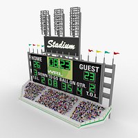 Stadium Scoreboard with Bleachers and Crowd