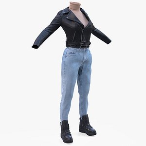 Womens Jacket with Tshirt Jeans and Shoes 3D model