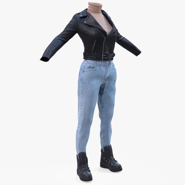 Womens Jacket with Tshirt Jeans and Shoes 3D model