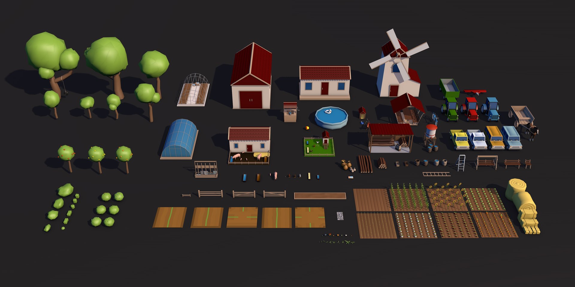 3D Farm asset collection Low-poly model https://p.turbosquid.com/ts-thumb/Yw/Za2TNg/BP/preview8/jpg/1696507622/1920x1080/fit_q87/5a87ef64721f186a0be40a6180cfeaa693ecd24c/preview8.jpg