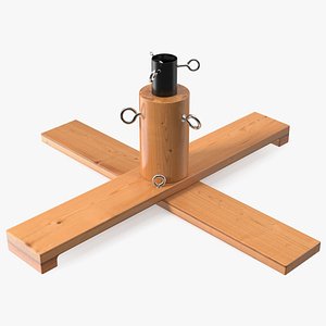 Wooden Christmas Tree Stand with Black Metal